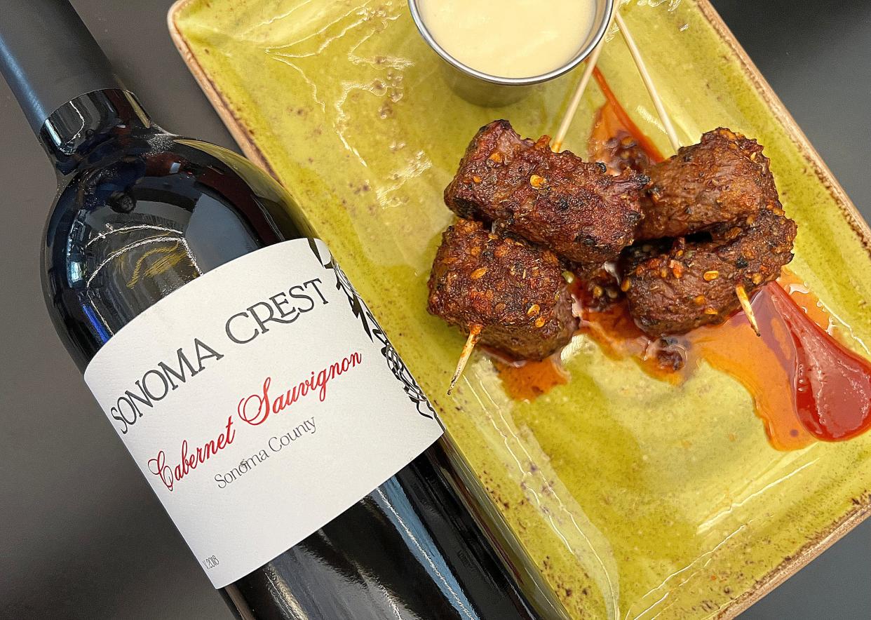 Sonoma Crest cabernet was the perfect companion to a $14.50 order of steak skewers with manchego cheese fondue for dipping from Crave in downtown Akron.