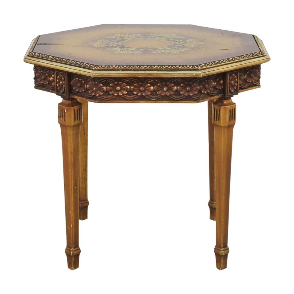 2) Carved Octagonal End Table