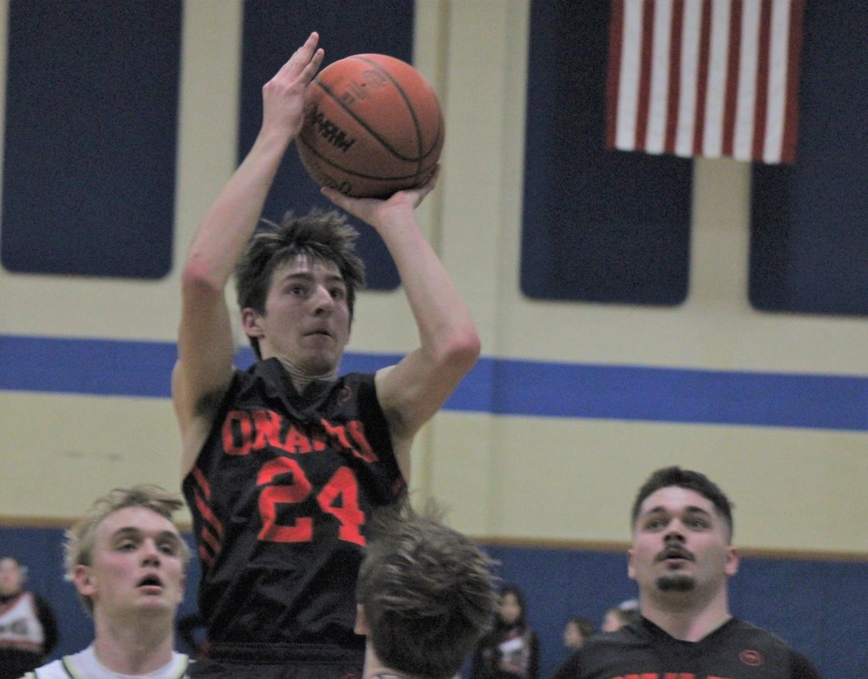 Onaway senior Austin Veal (24) was named the Daily Tribune's Boys Basketball Co-Player of the Year for a second season in a row.