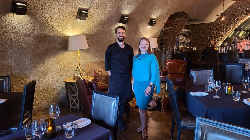 The Cave Bistro & Wine Bar's GM and sommelier Olga Khorunzha and executive chef Daniel Swofford.