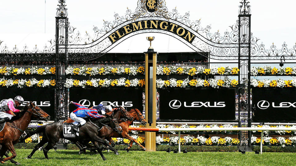 Craig Williams rides Vow and Declare to win race 7 the Lexus Melbourne Cup during 2019 Melbourne Cup Day.