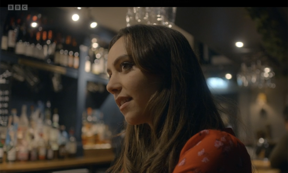 Student Vanessa flirted with Jack when she lures him to the bar by himself. (BBC screengrab)