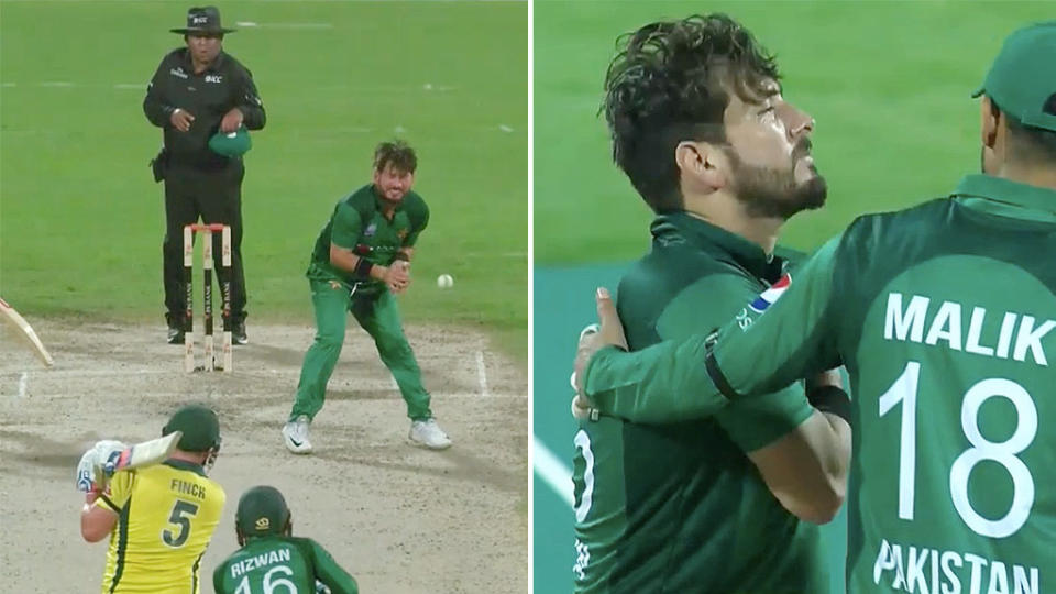 Yasir Shah copped a brutal hit from the bat of Aaron Finch. Pic: Fox Sports