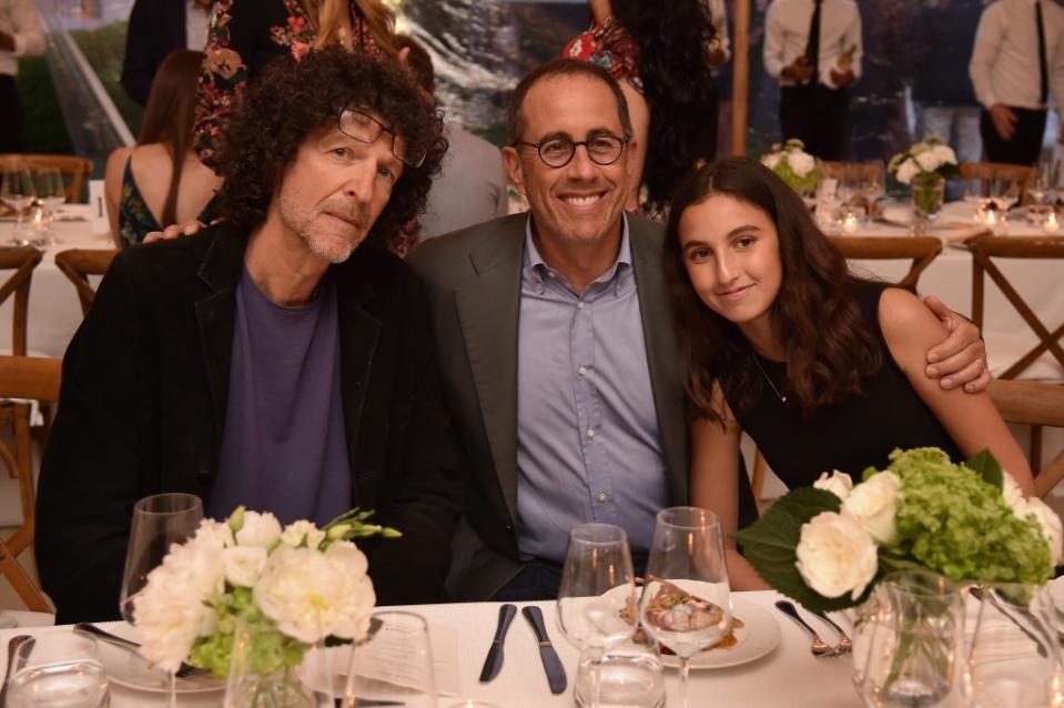 Howard Stern (from left), Jerry Seinfeld and Sascha Seinfeld at a charity dinner in East Hampton, New York, on July 29, 2017. Bryan Bedder