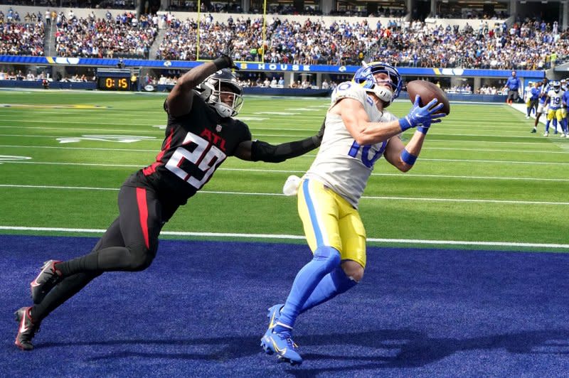 Los Angeles Rams wide receiver Cooper Kupp (R) logged 508 catches through six seasons. File Photo by Jon SooHoo/UPI