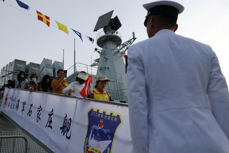 Chinese People's Liberation Army (PLA) Navy opens warships for public viewing in Qingdao