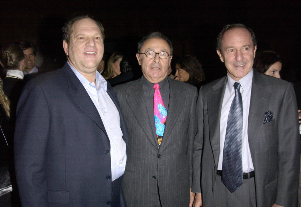 Harvey Weinstein, Peter Bart and Mort Zuckerman&nbsp;celebrate the release of&nbsp;Bart's book <i>Dangerous Company</i> at the Four Seasons Hotel in New York City. (Photo: J. Countess via Getty Images)