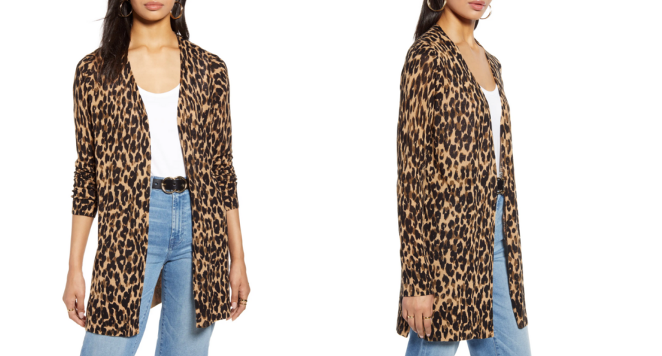 Halogen Leopard Print Linen Blend Cardigan - Nordstrom