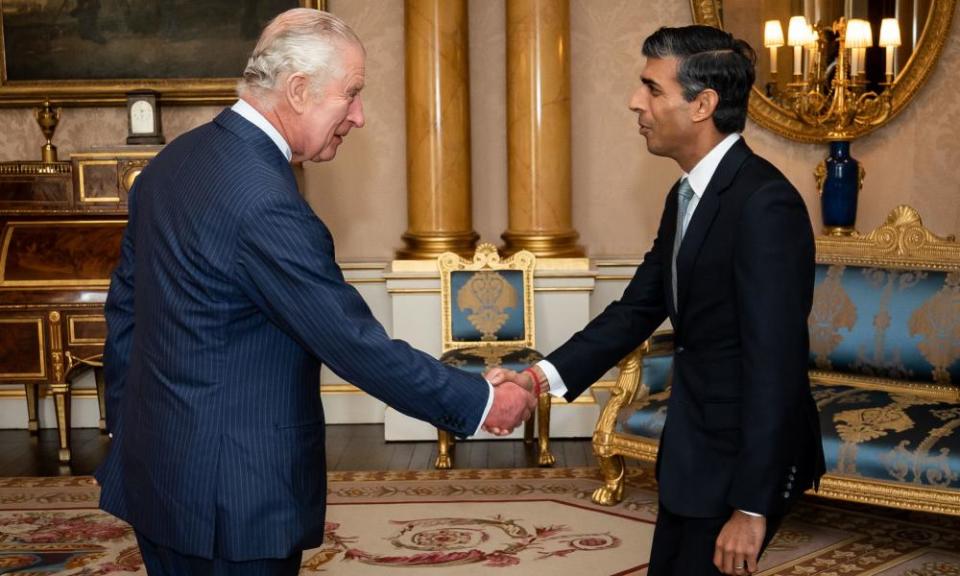 King Charles welcomes new prime minister Rishi Sunak at Buckingham Palace on 25 October 2022