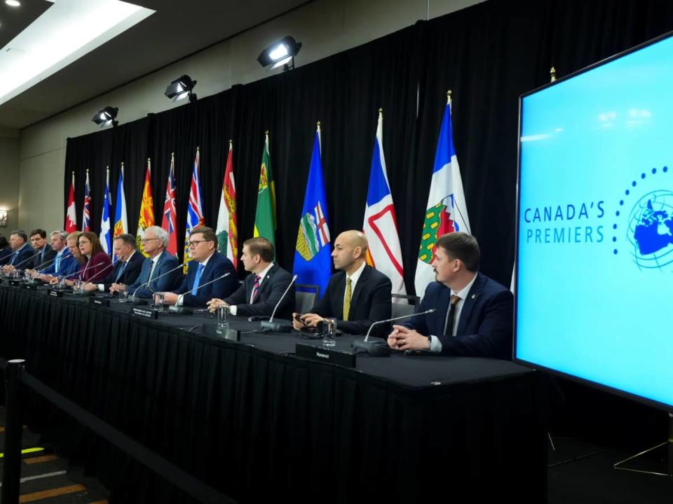 Canada's premiers hold a press conference following a meeting on health care in Ottawa on Tuesday. (Sean Kilpatrick/The Canadian Press - image credit)