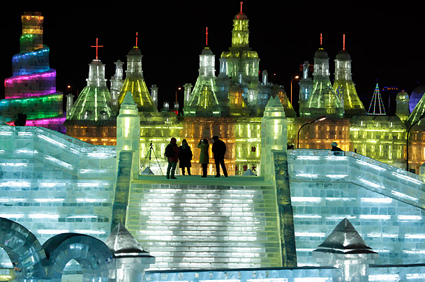 The majority of the ice sculptures are illuminated by LED lights, creating what the Chinese call "ice lanterns". (Ng Han Guan/ AP)