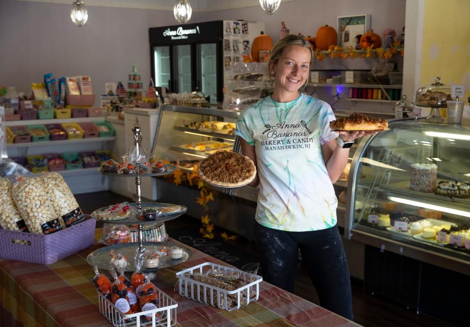 Shop owner Jessica Errico with a few of her apple pies at Anna Banana's Bakery in Manahawkin.