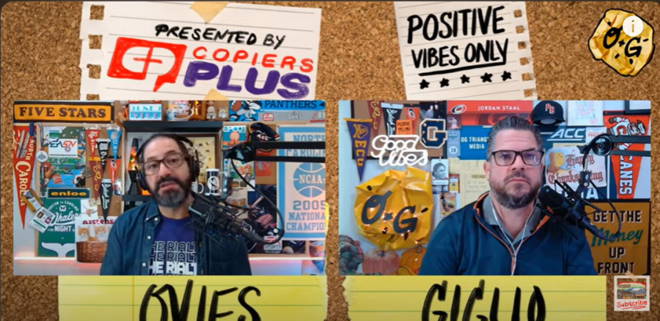 Joe Ovies (left) and Joe Giglio (right) on the Ovies + Giglio podcast.