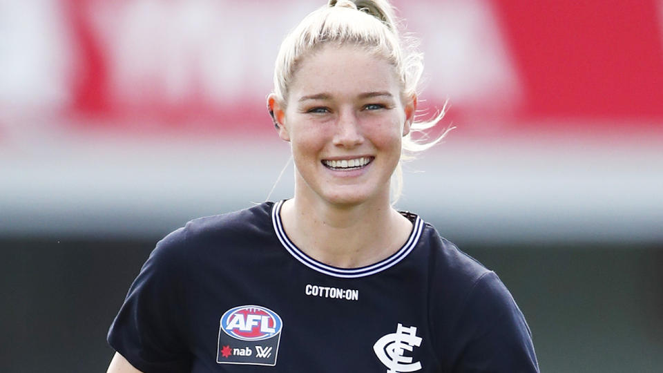 Tayla Harris is reportedly seeking a deal worth $150,000 from the Carlton Blues, a figure the club has baulked at. (Photo by Dylan Burns/AFL Photos via Getty Images)