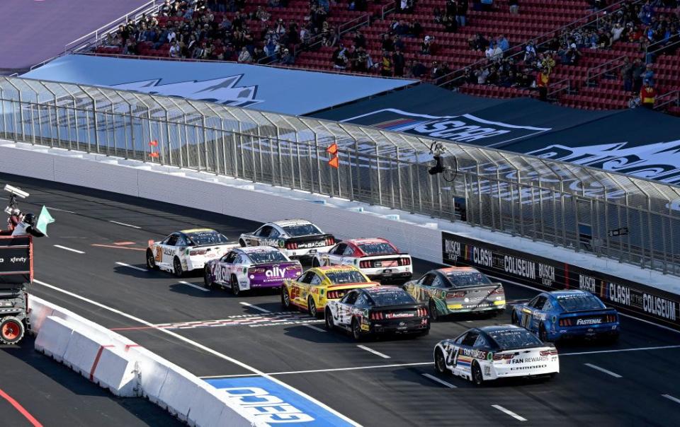 los angeles, ca february 05 justin haley, 31, leads the field during one of the four opening heat races during the nascar busch light clash at the los angeles memorial coliseum in los angeles on sunday, feb 5, 2023 photo by will lestermedianews groupinland valley daily bulletin via getty images