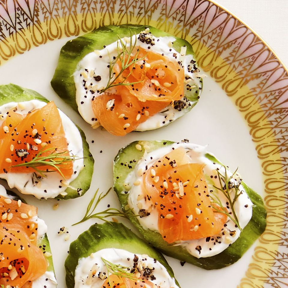 snack ideas for bites of smoked salmon with cucumber