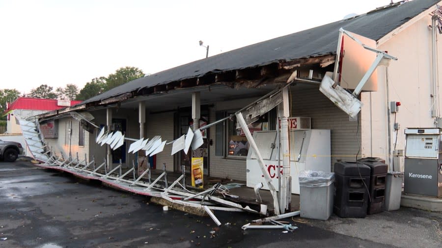 This building at U.S. 321 and Radio Street in Gastonia had its front destroyed.