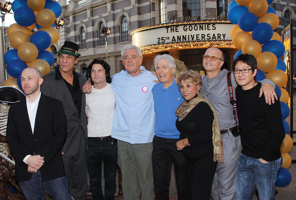 Jeff Cohen, Robert Davi, Corey Feldman, Richard Donner, Mike Fenton, Lupe Ontiveros, Joe Pantoliano and Jonathan Ke Quan at The Goonies