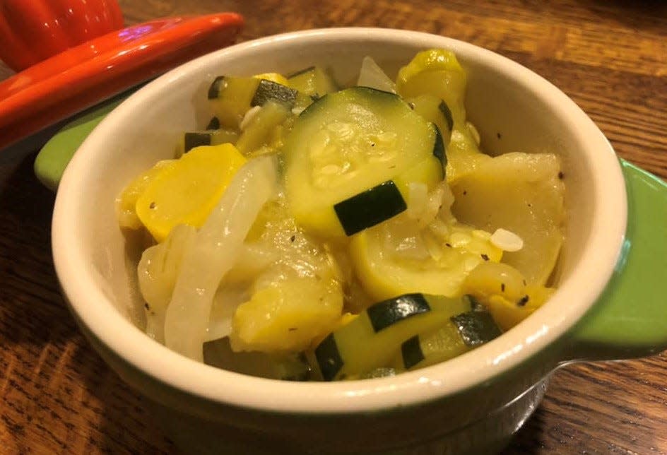 Stewed summer squash and onions prepared by Social Butterfly Columnist/Food Q&A Reporter Kristi K. Higgins with The Progress-Index, part of the USA TODAY Network.