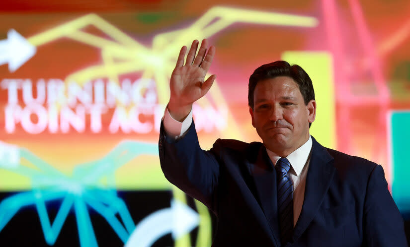 Florida Gov. Ron DeSantis spoke at the Turning Point USA Student Action Summit at the Tampa Convention Center on July 22. He endorsed 30 candidates for school board seats in 18 districts. (Joe Raedle/Getty Images)