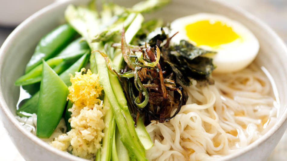 Juicy, sweet snap peas; delicate, shaved raw asparagus; and, bright lemon zest and fresh ginger, which are the lively add-ins to this spring-y bowl. If you have sesame oil on hand, drizzle a bit over the top before serving; its nutty, slightly smoky taste brings all of the other flavors in this refreshing meal together. <br /><br /><strong>Get the recipe: <a href="http://www.oprah.com/food/Spring-Ramen-Recipe" target="_blank">Spring Ramen</a></strong>