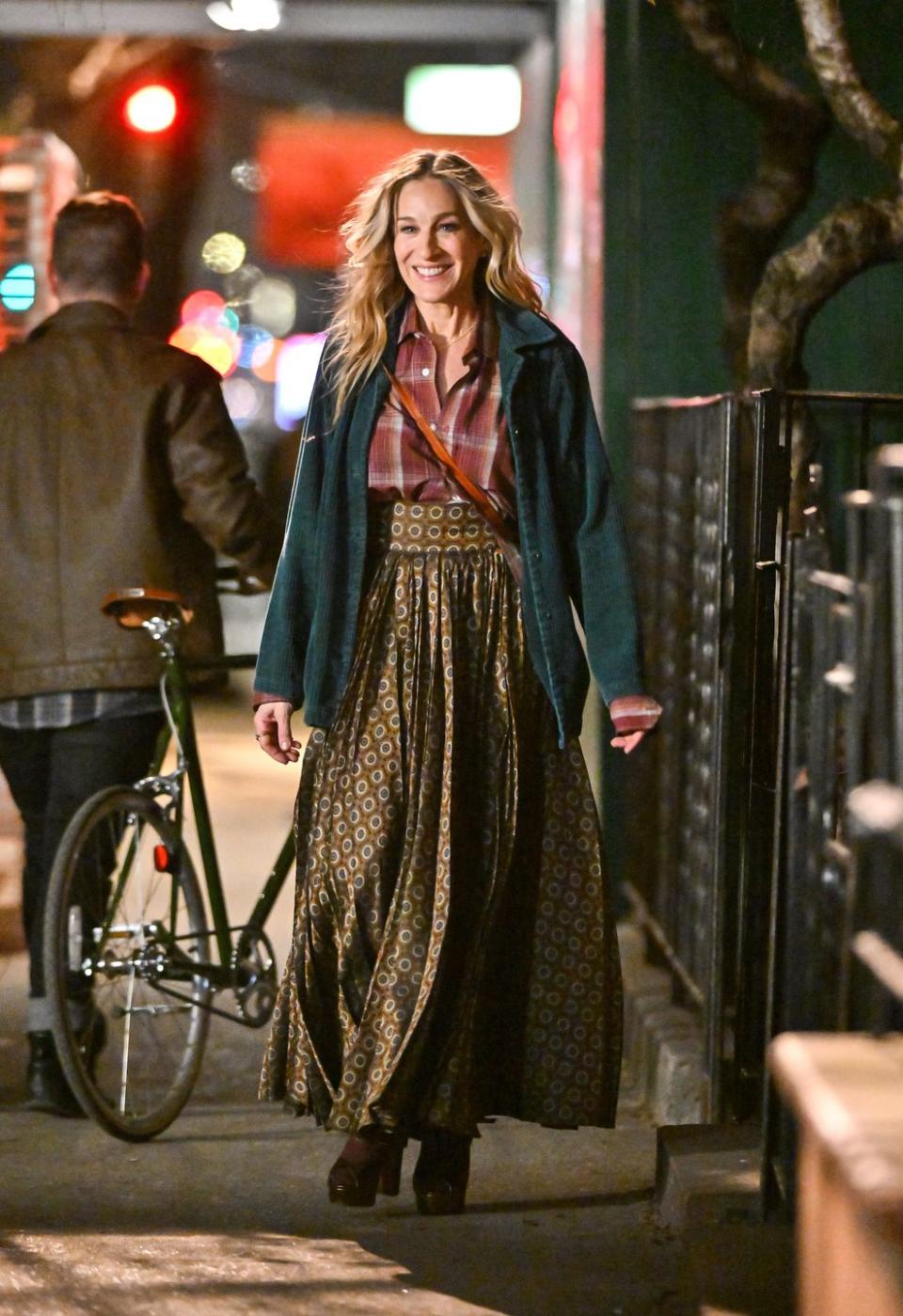 new york, new york february 07 sarah jessica parker is seen on the set of 