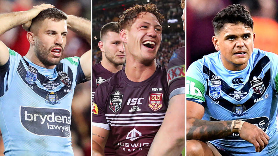 Kalyn Ponga and Dane Gagai were among Queensland's best, while James Tedesco fought hard and Latrell Mitchell struggled for New South Wales. Pictures: Getty Images