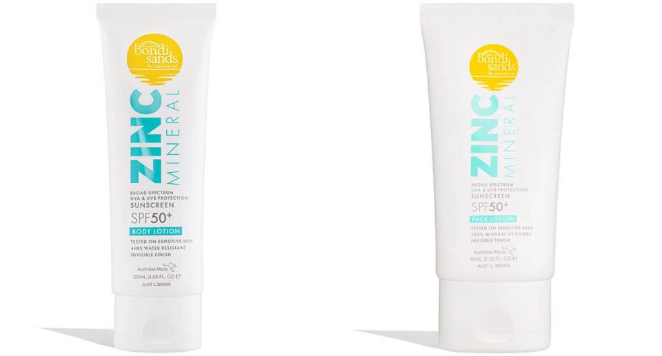 Two tubes of Bondi Sands Zinc sunscreen