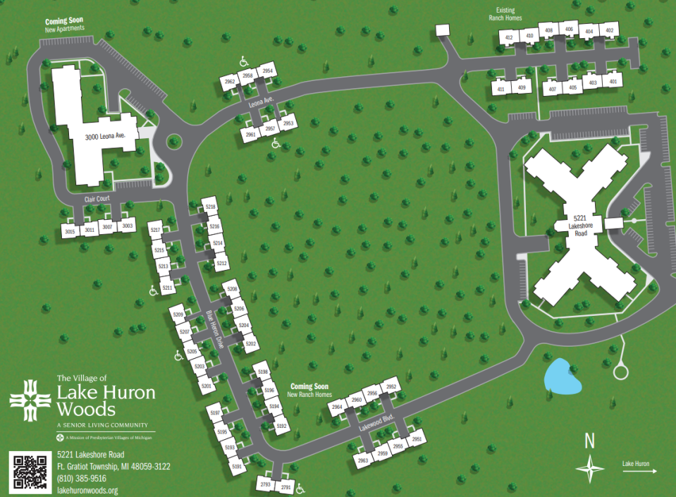 The new campus map for Village of Lake Huron Woods.
