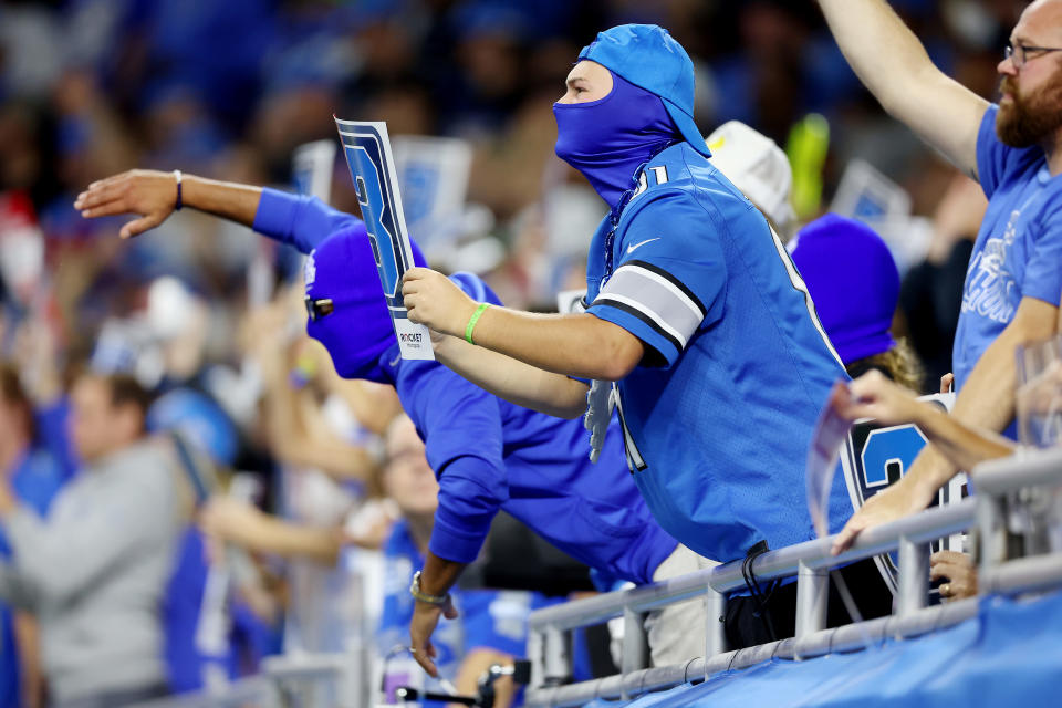 C.J. Gardner-Johnson wanted Lions fans to show up to Sunday's game in Honolulu blue ski masks, and they obliged. (Photo by Gregory Shamus/Getty Images)