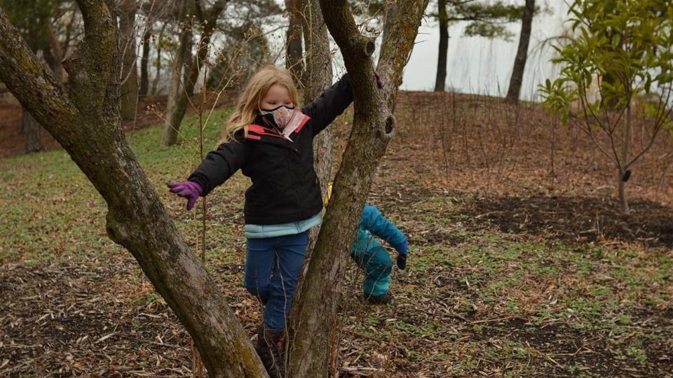 Children play at the Chicago Botanic Garden Nature Preschool.