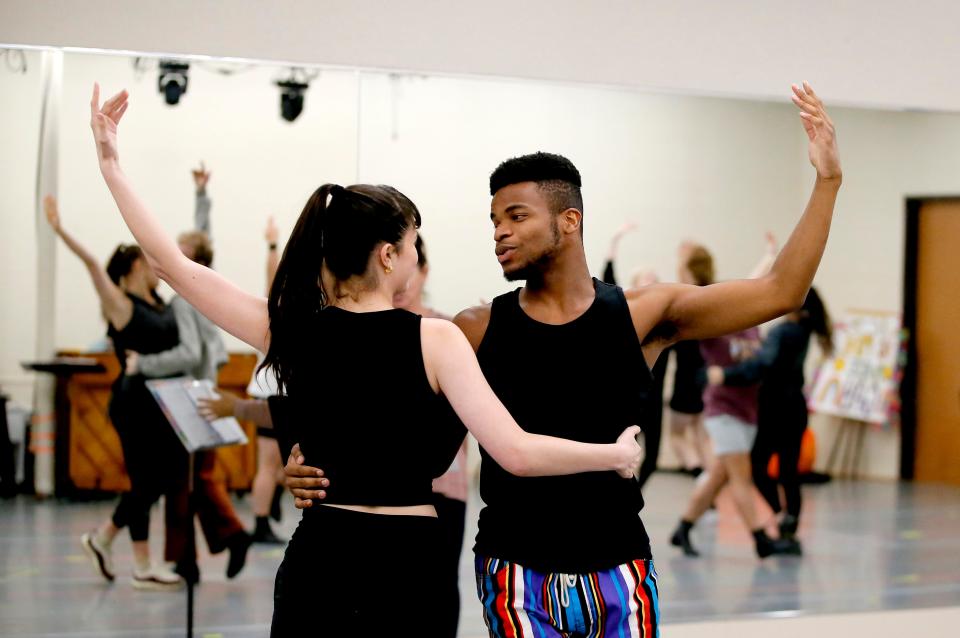 Actors rehearse June 29 for the upcoming production of "The Prom" at the Lyric Theatre's studio A in the Plaza District in Oklahoma City.