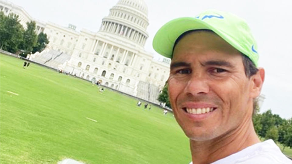 Rafael Nadal (pictured) smiling taking a photo in front of the US Capitol Building.