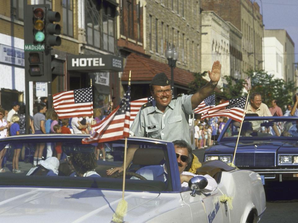 Kurt Carlson waving to the crowd, July 4, 1985.