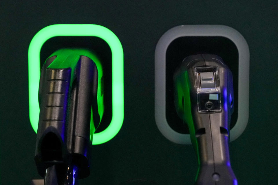 FILE PHOTO: A close-up of chargers from Alpitronic exhibition at The London EV Show, in London, Britain November 30, 2023. REUTERS/Maja Smiejkowska/File Photo