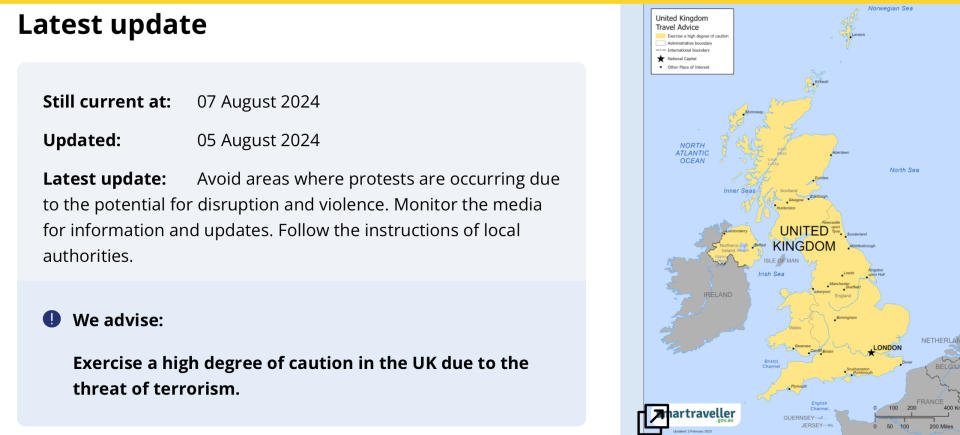 Australia has issued a travel alert to its citizens travelling to the UK. (Gov.au)