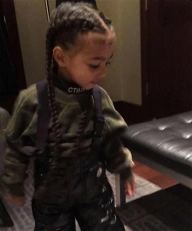 North West appeared in Kim's Snapchat video sporting the braids.