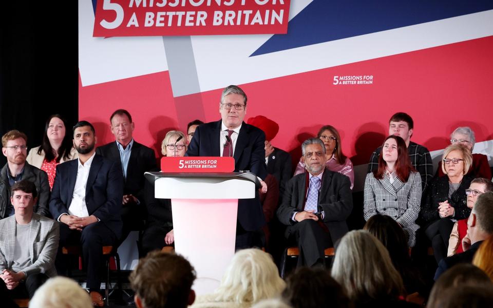 Sir Keir Starmer, the Labour leader, is pictured delivering a speech in Port Vale this morning - Nathan Stirk /Getty Images Europe 