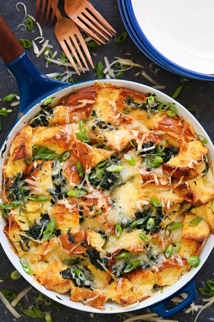 Stratas are a brunch o'clock dream since they're assembled the night before and just require baking the day of. Spinach and cheese are the simple but satisfying fillings in this one, but you can totally add crumbled breakfast sausage or bacon if your heart (or your Mom's heart) desires.Recipe: Spinach and Cheese Strata