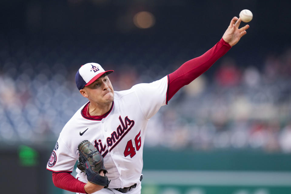 Washington Nationals starting pitcher Patrick Corbin throws during the first inning of a baseball game against the Arizona Diamondbacks at Nationals Park, Wednesday, June 7, 2023, in Washington. (AP Photo/Alex Brandon)