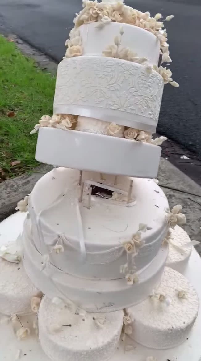 The wedding cake was found by a Melbourne woman during a walk with her two kids Saturday afternoon in Balwyn, in Melbourne's east. 