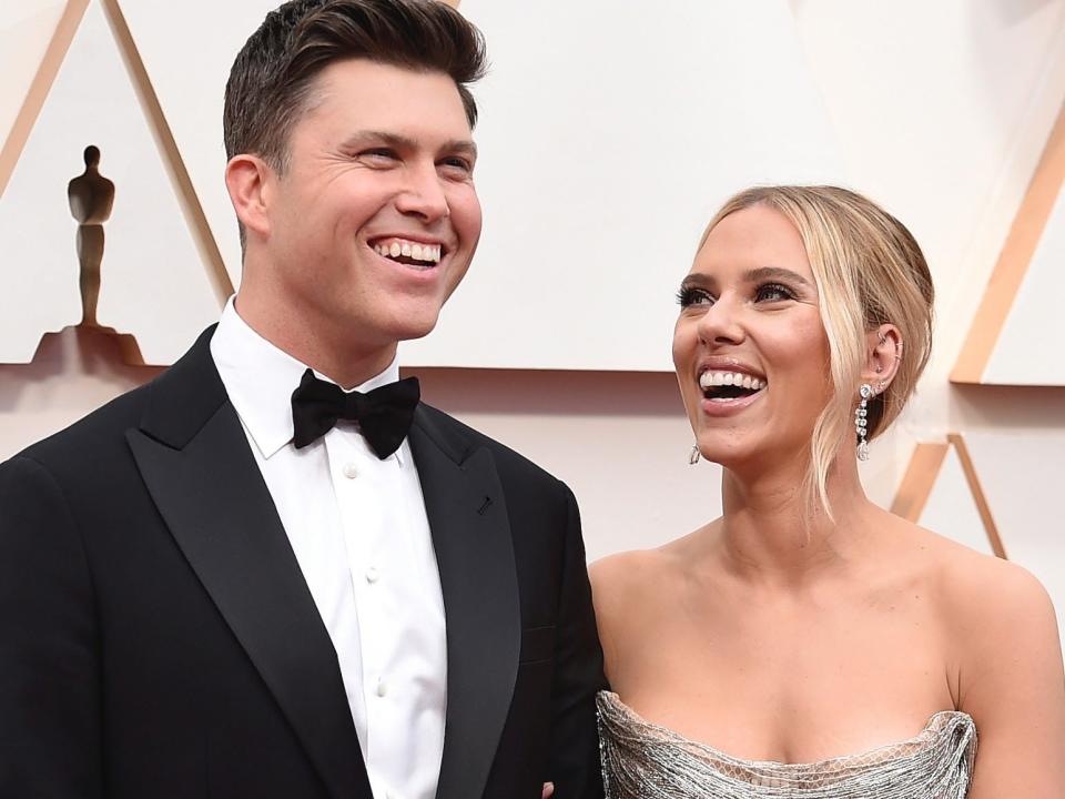 colin jost and scarlett johansson february 2020