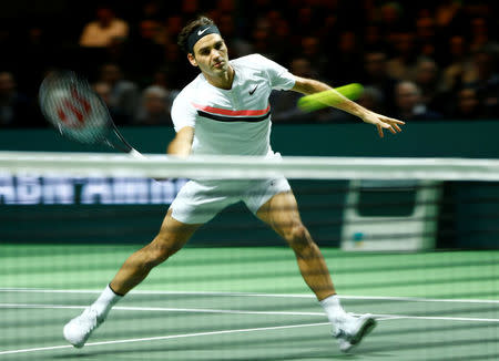 Tennis - ATP 500 - Rotterdam Open - Quarterfinal - Ahoy, Rotterdam, Netherlands - February 16, 2018 Roger Federer of Switzerland in action against Robin Haase of the Netherlands. REUTERS/Michael Kooren