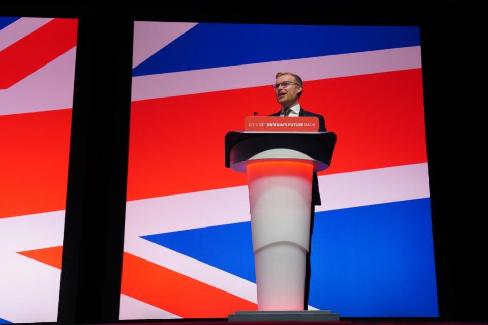 The National: Scottish Labour MP Michael Shanks speaking at his UK party's conference
