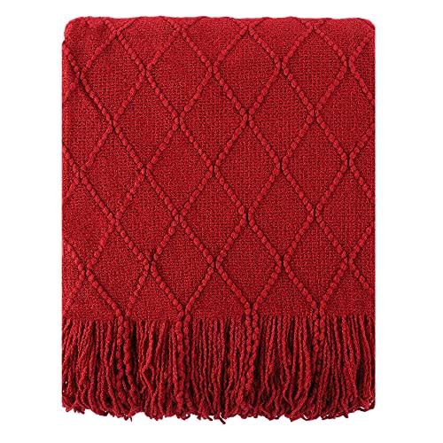 BATTILO HOME Christmas Decor Red Throw Blanket for Couch, Boho Bed Throws for Bedroom Decor, Decorative Red Throws for Sofa Living Room, 50