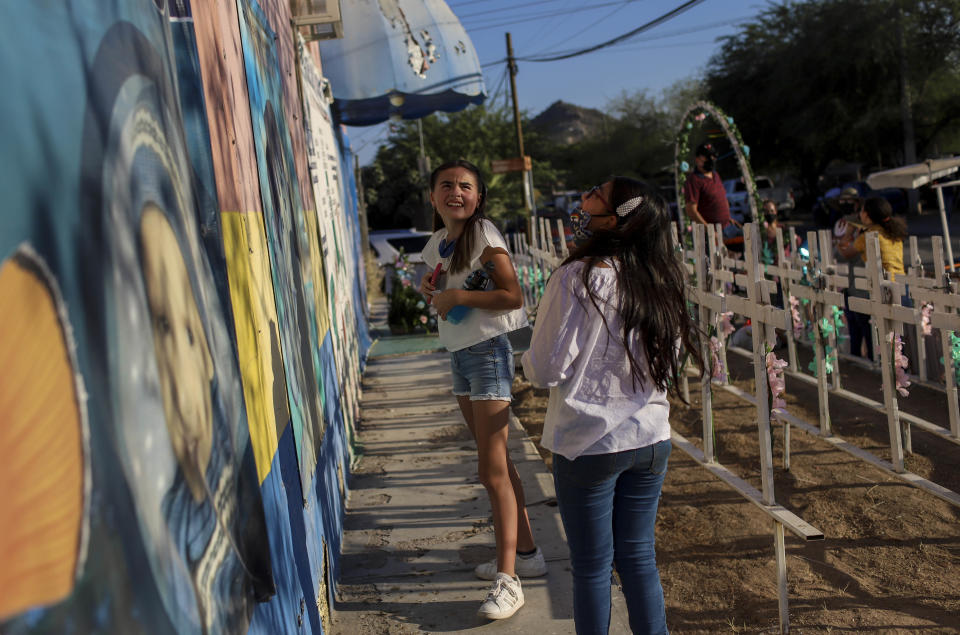 HERMOSILLO, MEXICO - JUNE 4: Survivors Alexia Karime Galindo Ortiz and Dana Estefania Mendoza visit the facilities of what was the ABC nursery on the eve of the commemorations of the 11th anniversary of the fire of the ABC nursery on June 4, 2020 in Hermosillo, Mexico. On June 05, 2009 a fire in an adjacent warehouse spread to the ABC Daycare center where 49 toddlers died. Relatives of the victims ask for justice after 11 years of the accident. (Photo by Norte Photo/Getty Images)