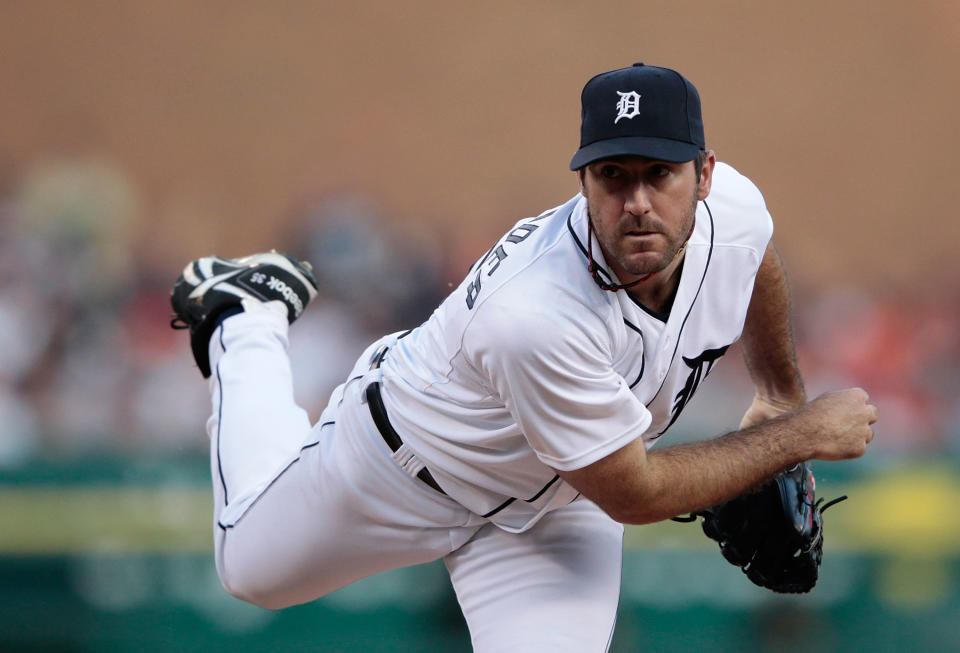 DETROIT, MI - MAY 18: Justin Verlander #35 of the Detroit Tigers pitches in the fifth inning during the game against the Pittsburgh Pirates at Comerica Park on May 18, 2012 in Detroit, Michigan. (Photo by Leon Halip/Getty Images)