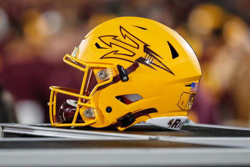 TEMPE, AZ - NOVEMBER 23:   An Arizona State Sun Devils helmet during the college football game between the Oregon Ducks and the Arizona State Sun Devils on November 23, 2019 at Sun Devil Stadium in Tempe, Arizona. (Photo by Kevin Abele/Icon Sportswire via Getty Images)