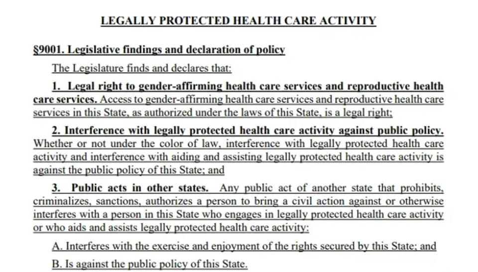 Findings used to justify LD227, a gender affirming care and transgender sanctuary law.