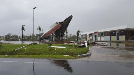 A service station lays in ruin after Cyclone Winston swept through the town of Ba on Fiji's Viti Levu Island, February 21, 2016. REUTERS/Jay Dayal/Handout via Reuters